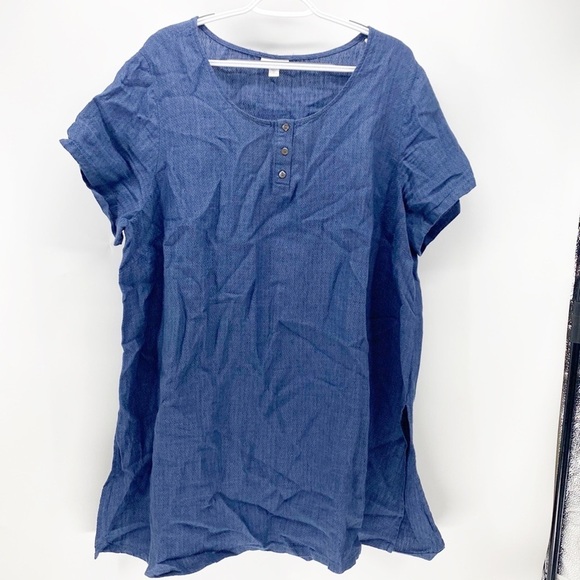 Pure Jill linen longline tunic split hem oversized blue summer cover up top - Picture 1 of 7